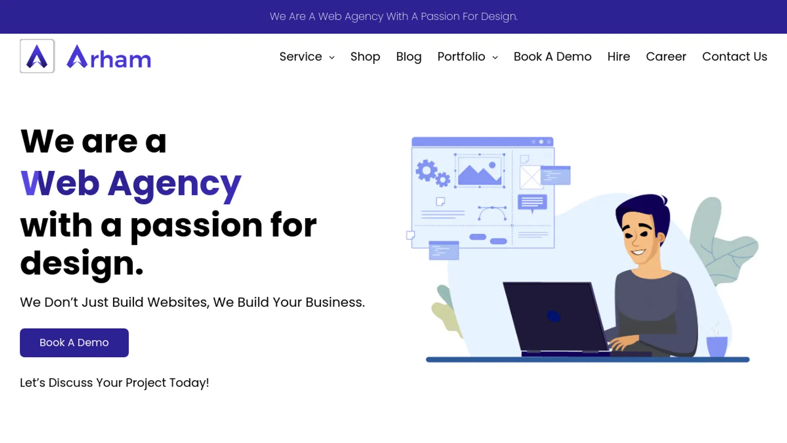 Screenshot of the Arham Web Works homepage