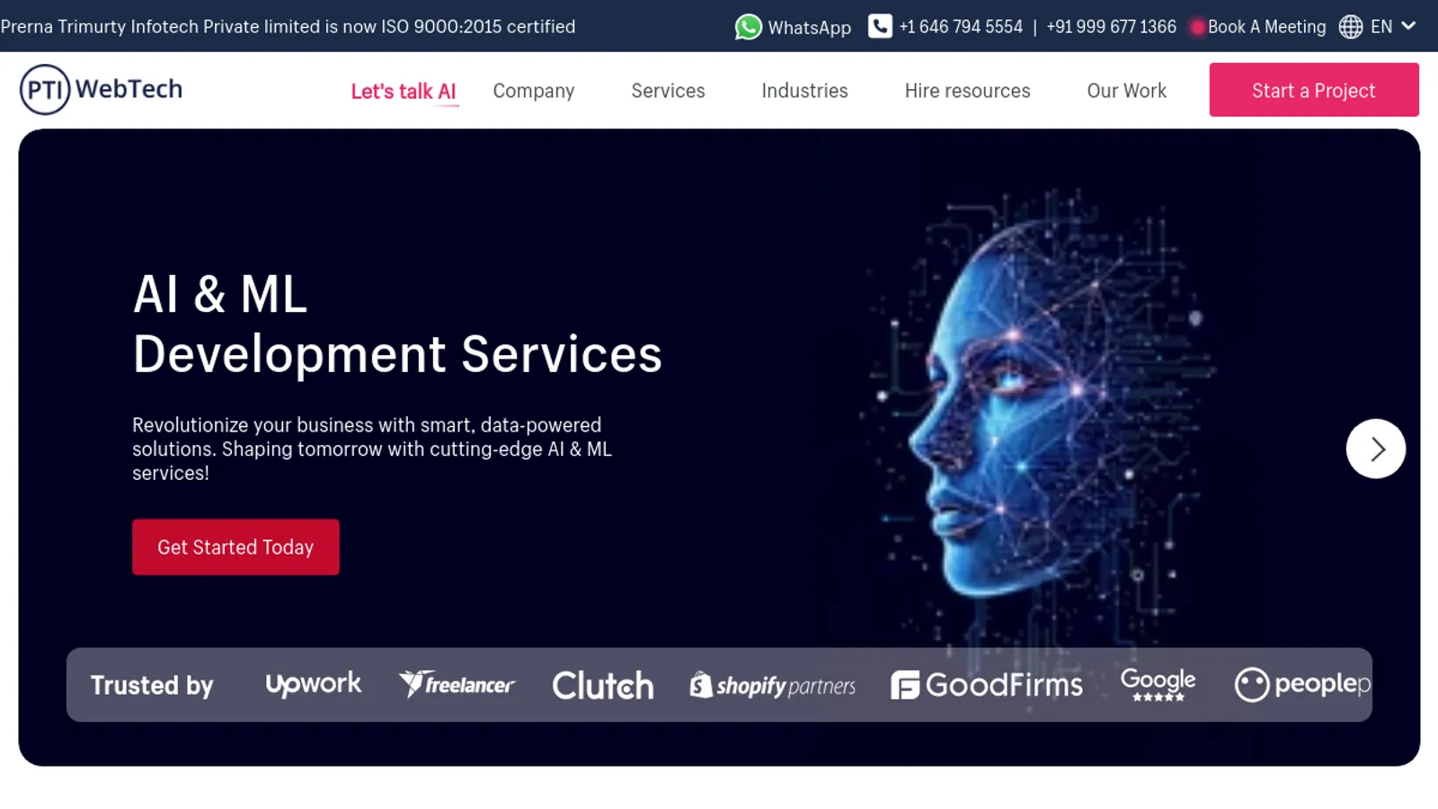 Screenshot of the Prerna Trimurty Infotech Pvt. Ltd. homepage