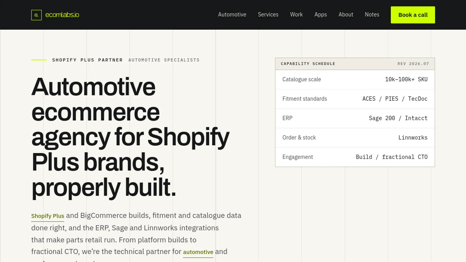 Screenshot of the ecomlabs.io homepage