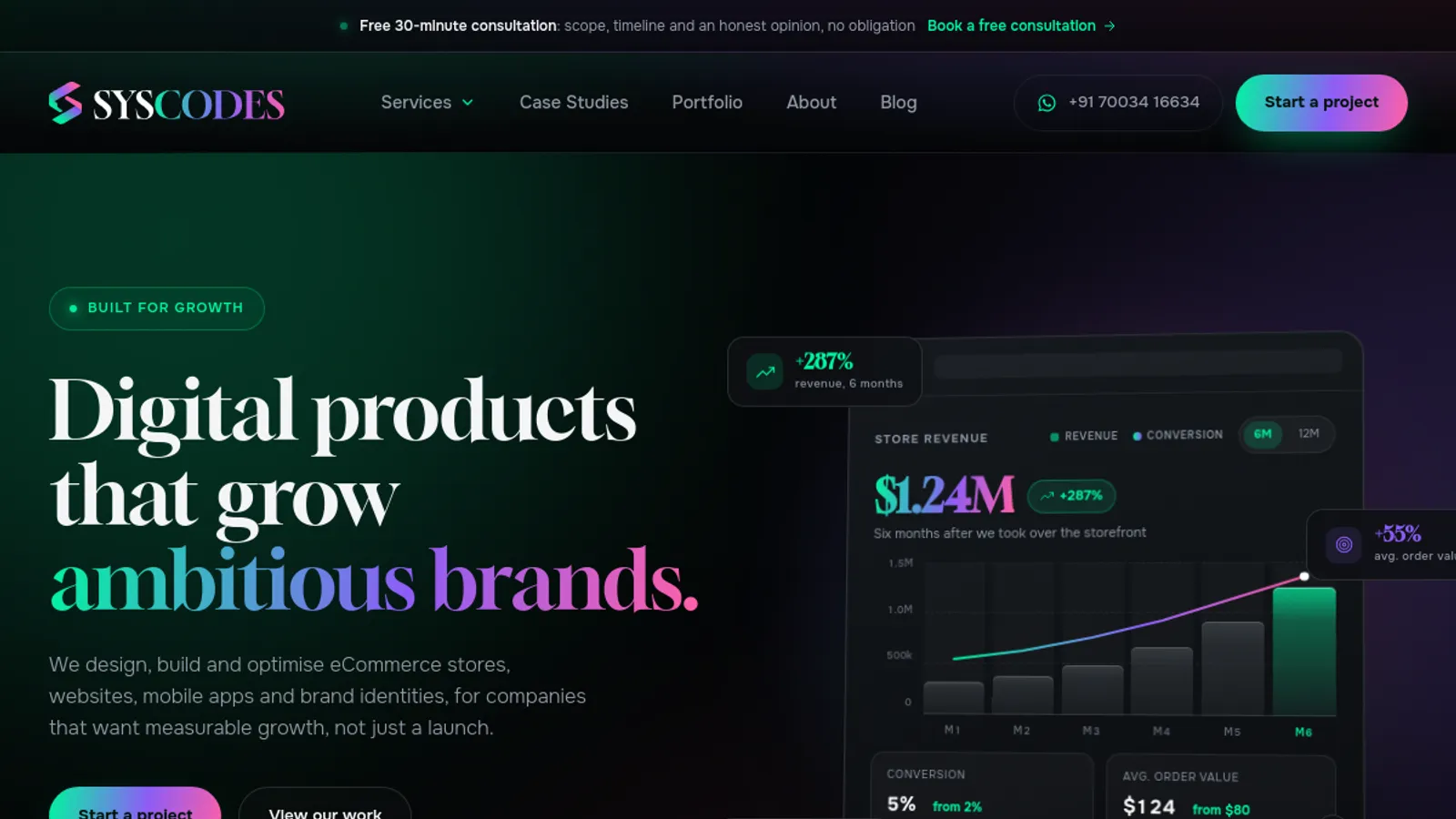 Screenshot of the Syscodes homepage