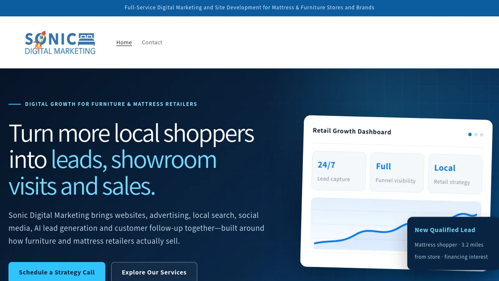 Screenshot of the Sonic Digital Marketing homepage