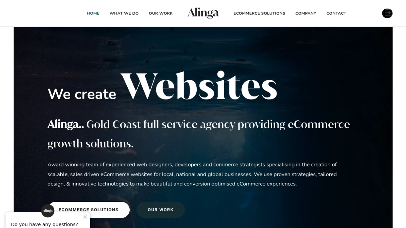 Screenshot of the Alinga homepage