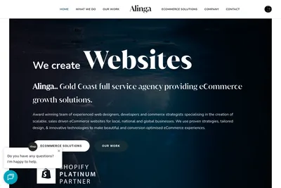 Screenshot of the Alinga homepage