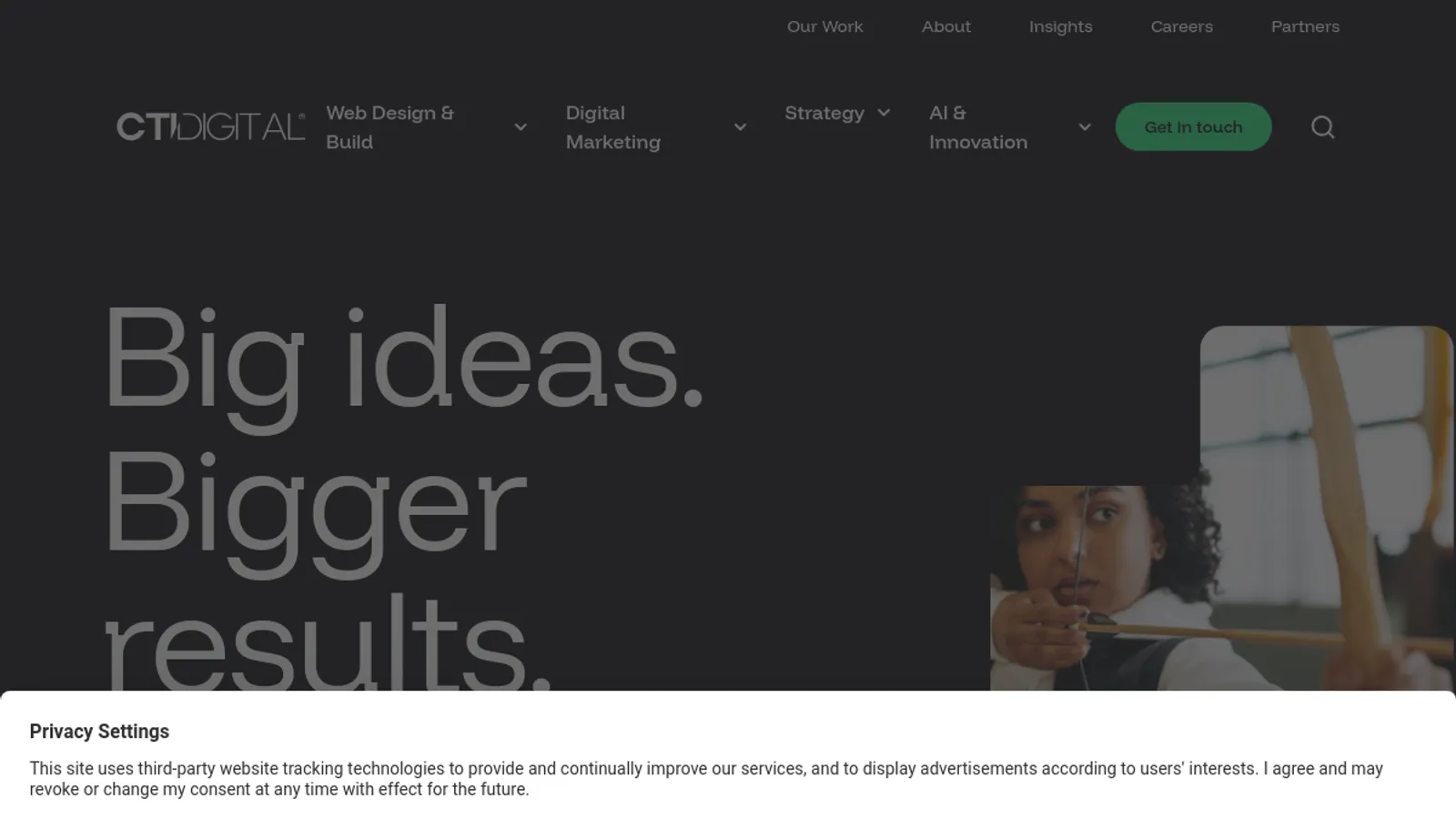 Screenshot of the CTI Digital homepage