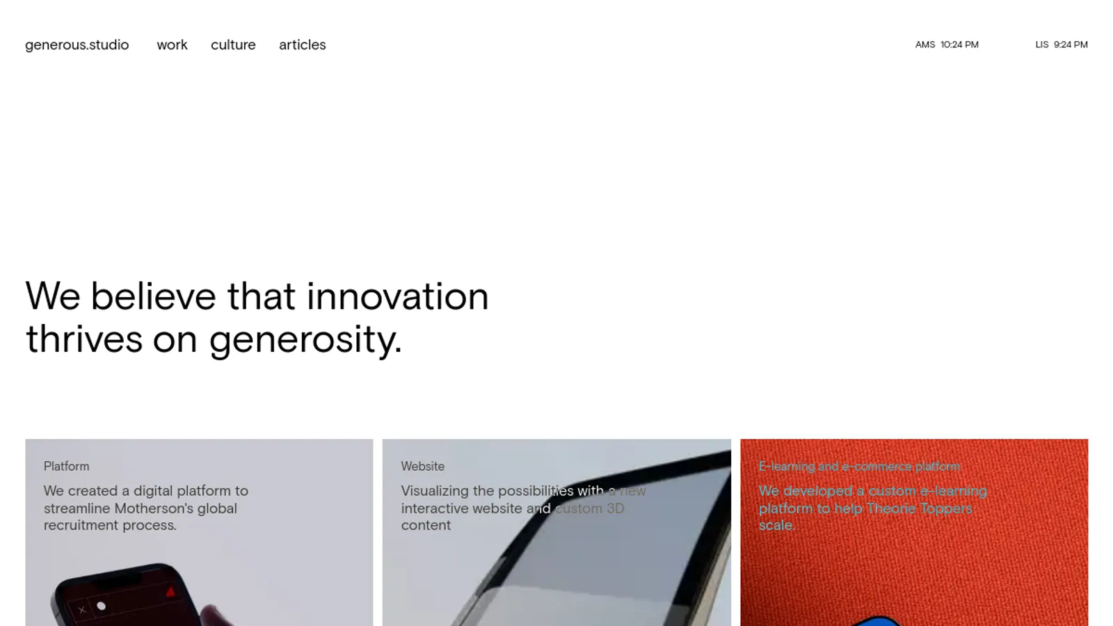 Screenshot of the Generous homepage