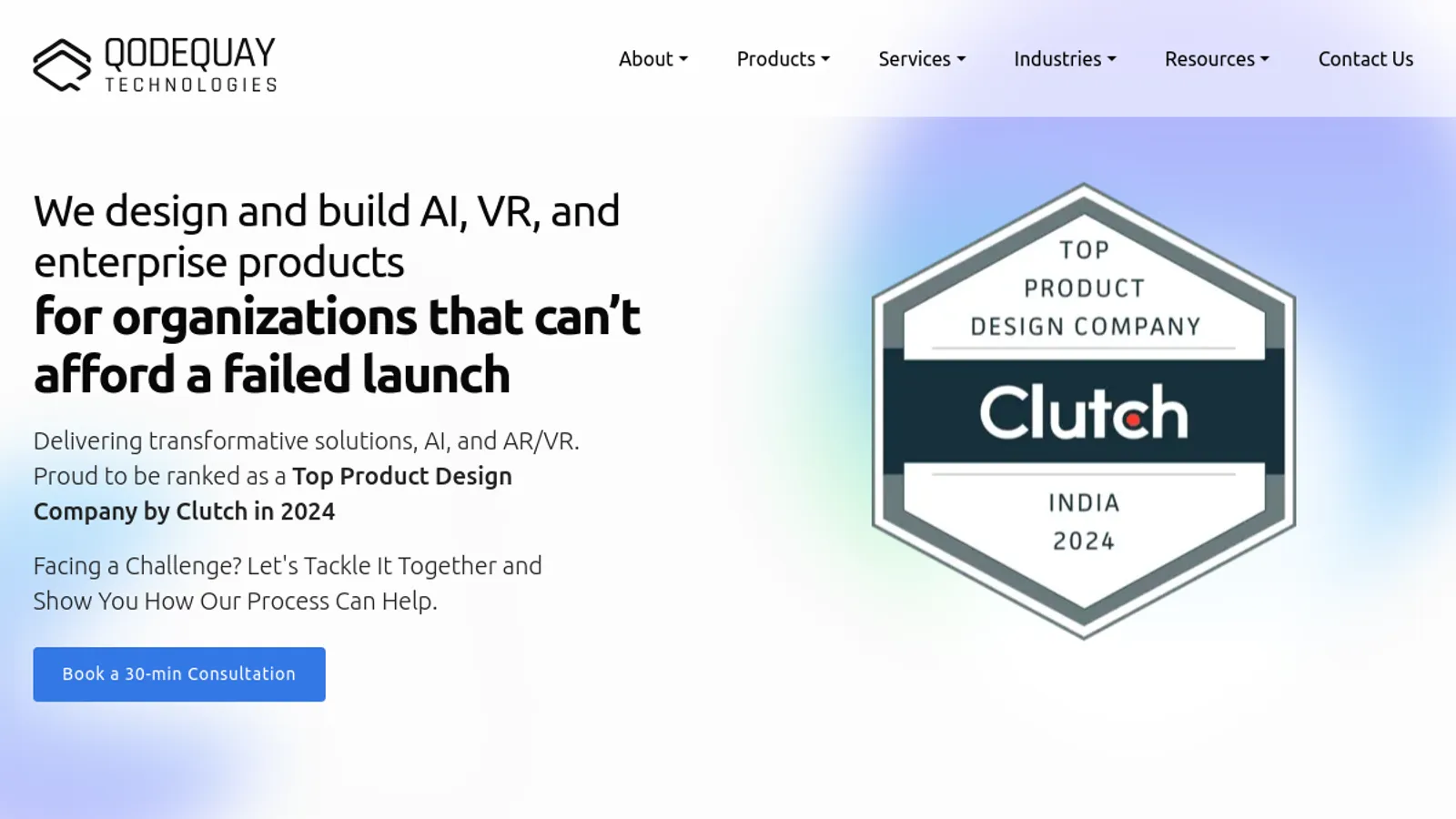 Screenshot of the Qodequay homepage