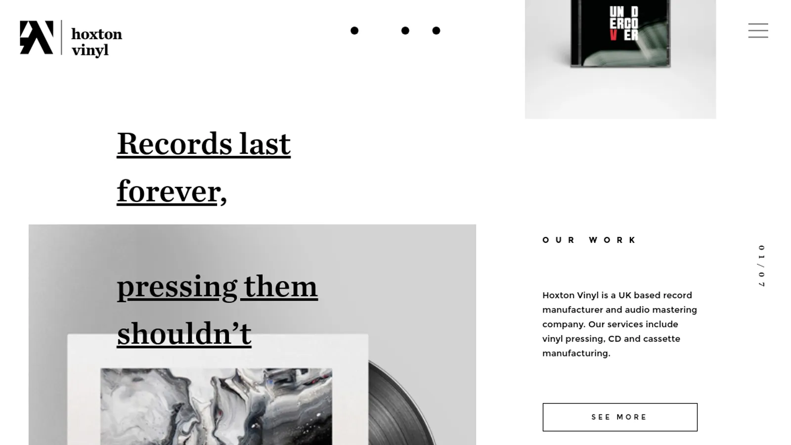 Screenshot of the HOXTON VINYL homepage