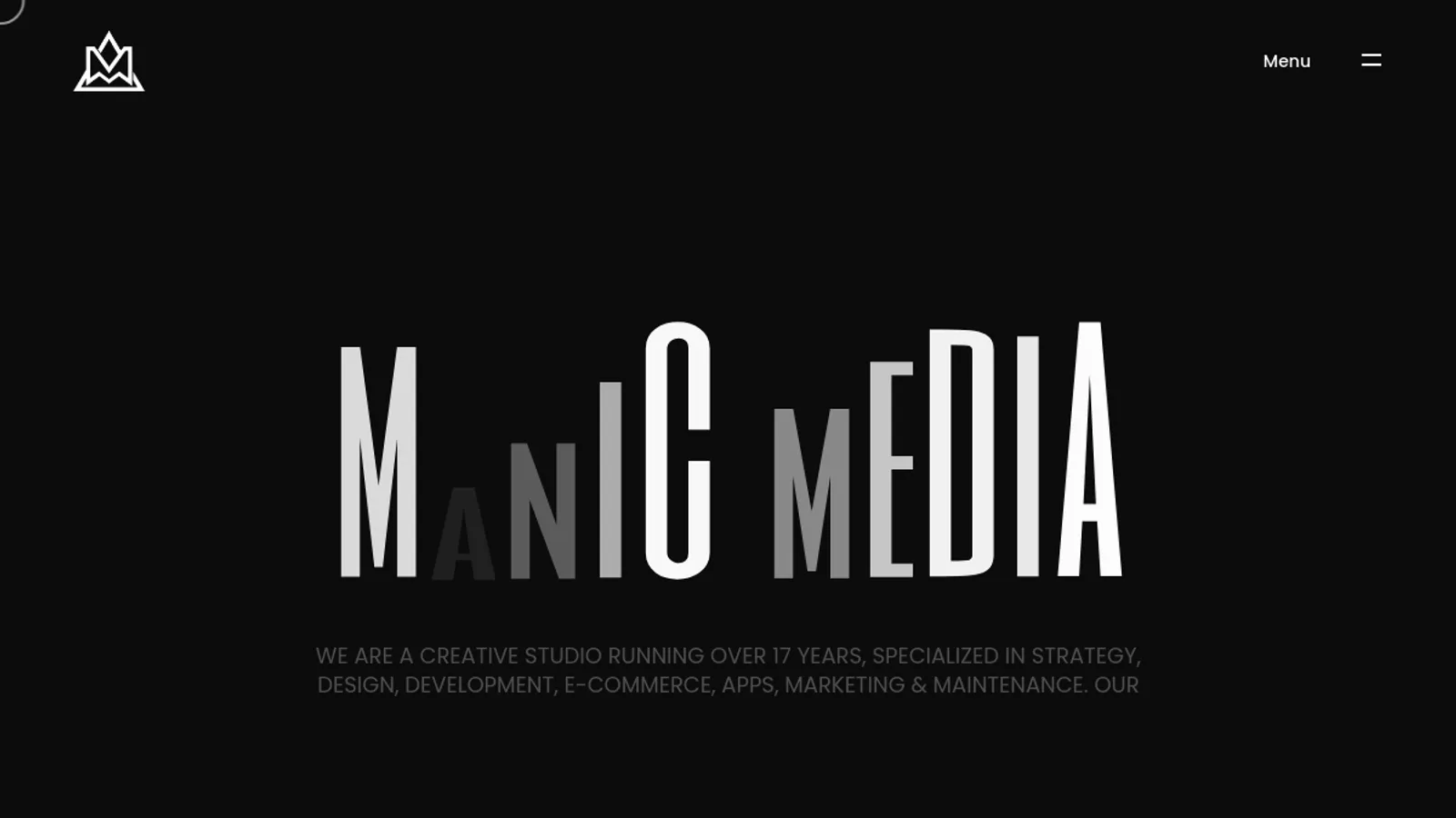 Screenshot of the Manic Media homepage
