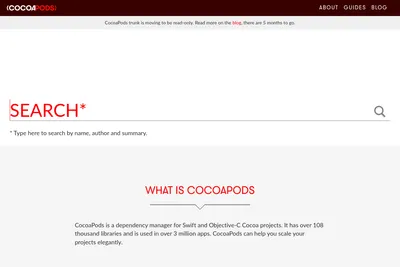 Screenshot of the CocoaPods homepage