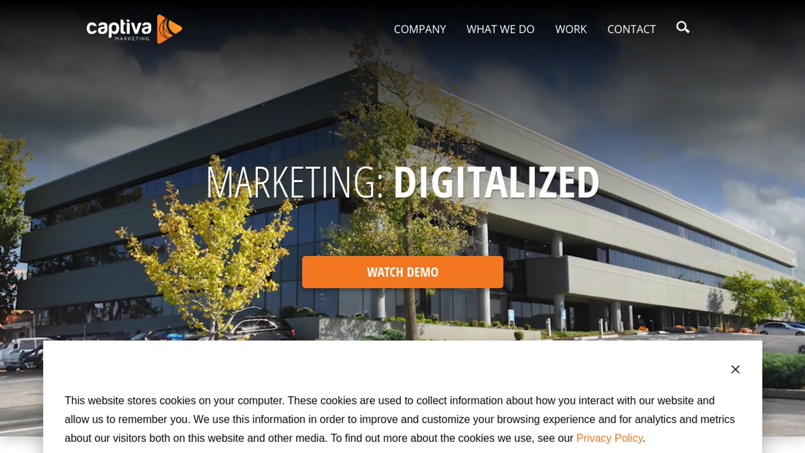 Screenshot of the Captiva Marketing homepage