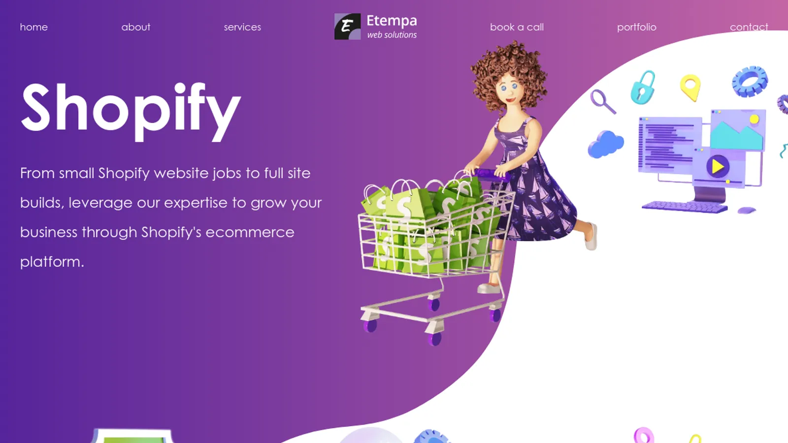 Screenshot of the Etempa Web Solutions homepage