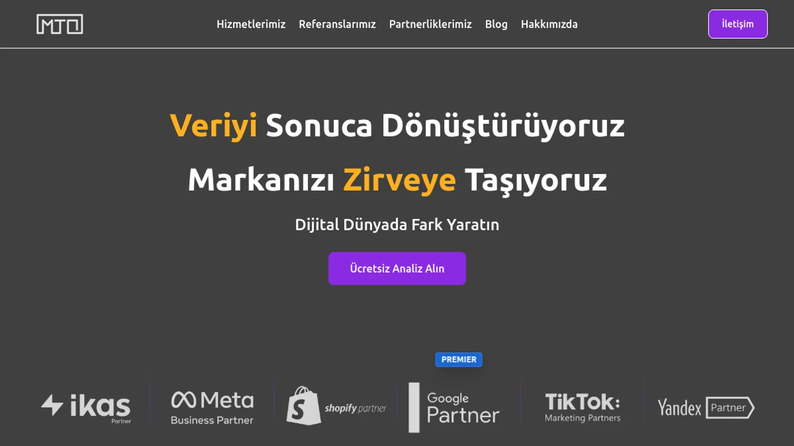 Screenshot of the MTO Management homepage