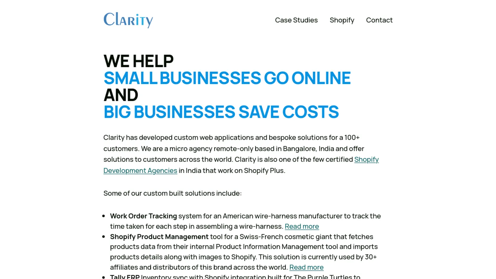 Screenshot of the Clarity homepage