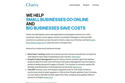 Screenshot of the Clarity homepage