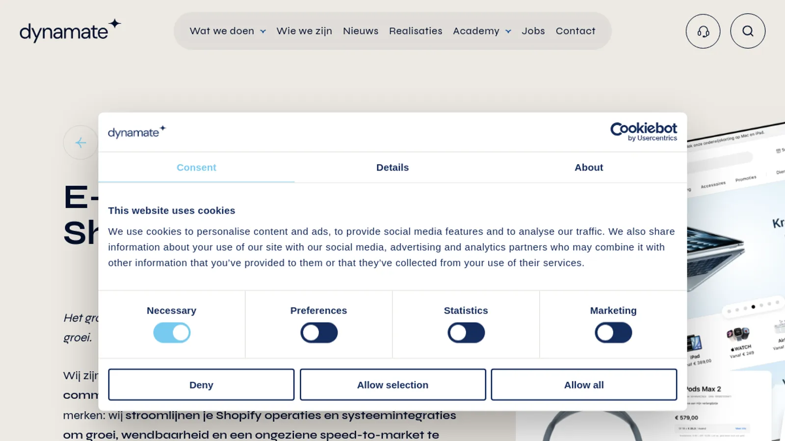Screenshot of the Dynamate homepage