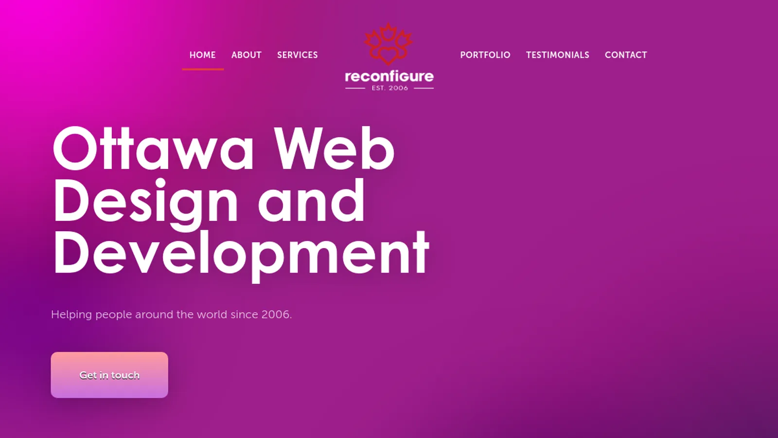 Screenshot of the Reconfigure homepage
