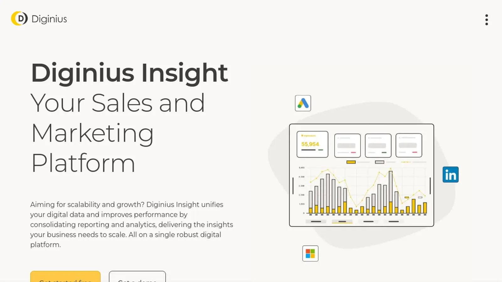 Screenshot of the Diginius homepage