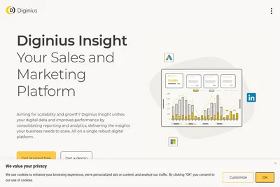 Screenshot of the Diginius homepage