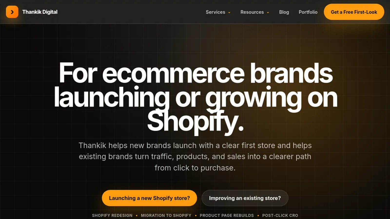 Screenshot of the Thankik Ecom Team homepage