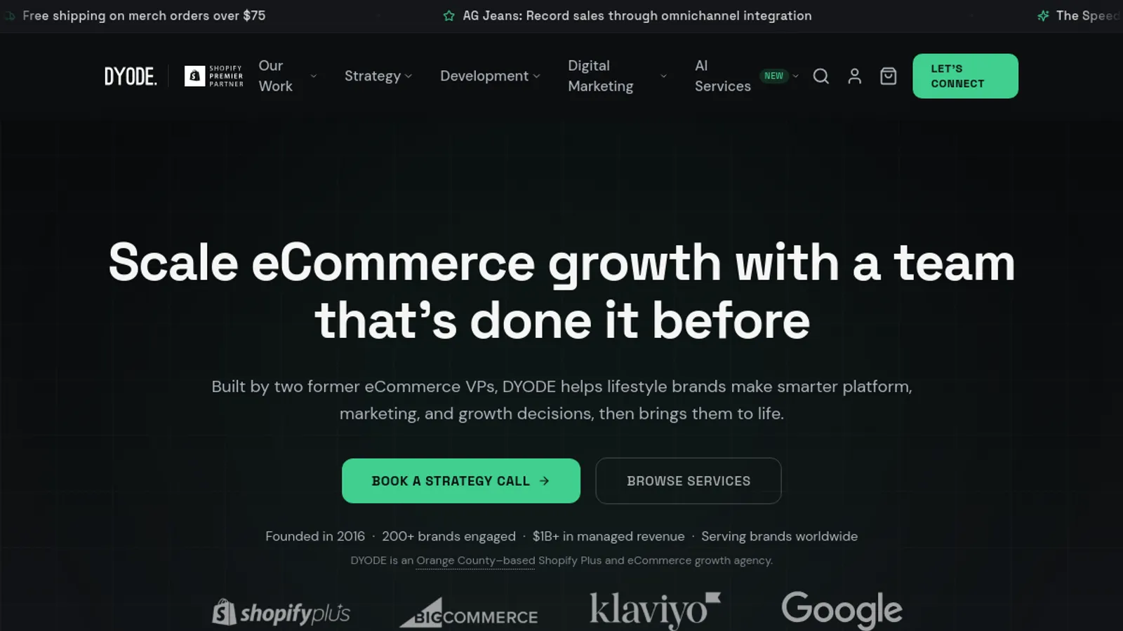 Screenshot of the DYODE Inc. homepage