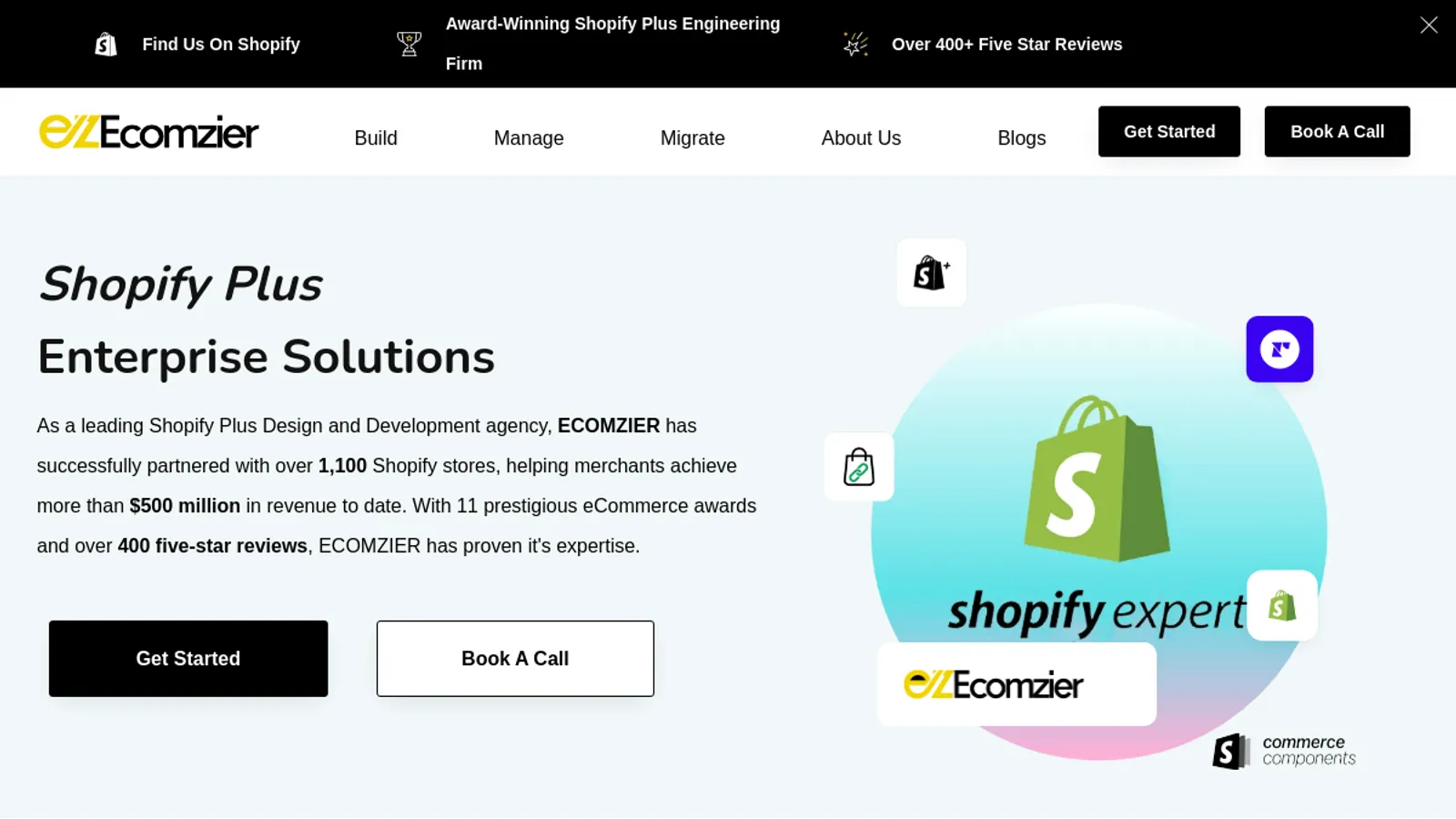 Screenshot of the ECOMZIER LLC - Store Migration & Redesign Experts homepage