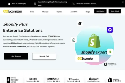 Screenshot of the ECOMZIER LLC - Store Migration & Redesign Experts homepage