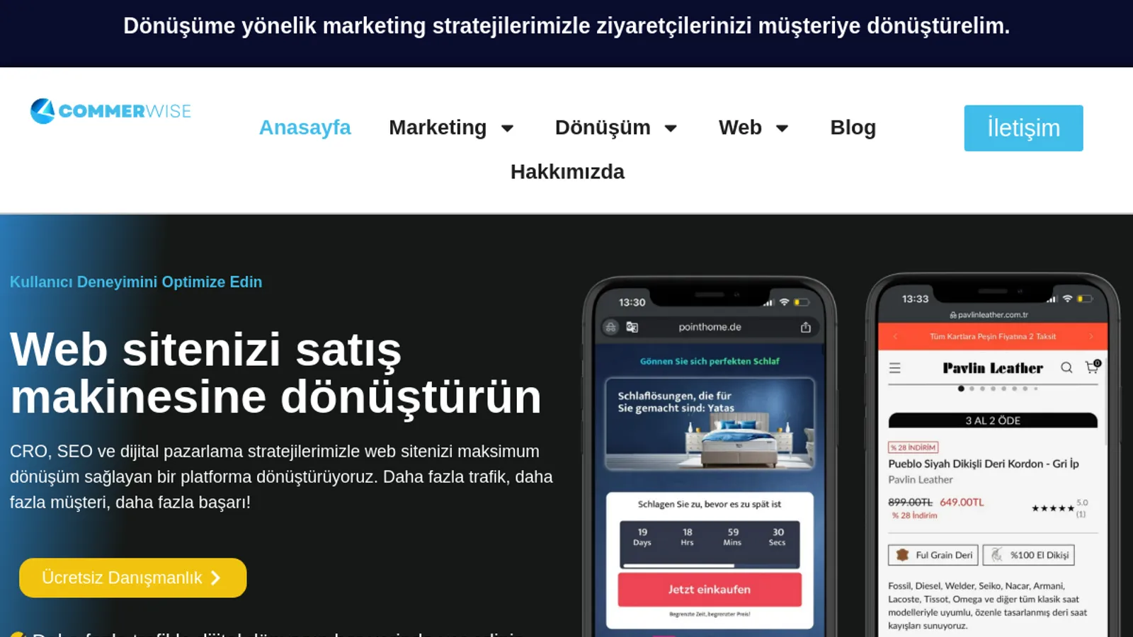 Screenshot of the Commerwise homepage