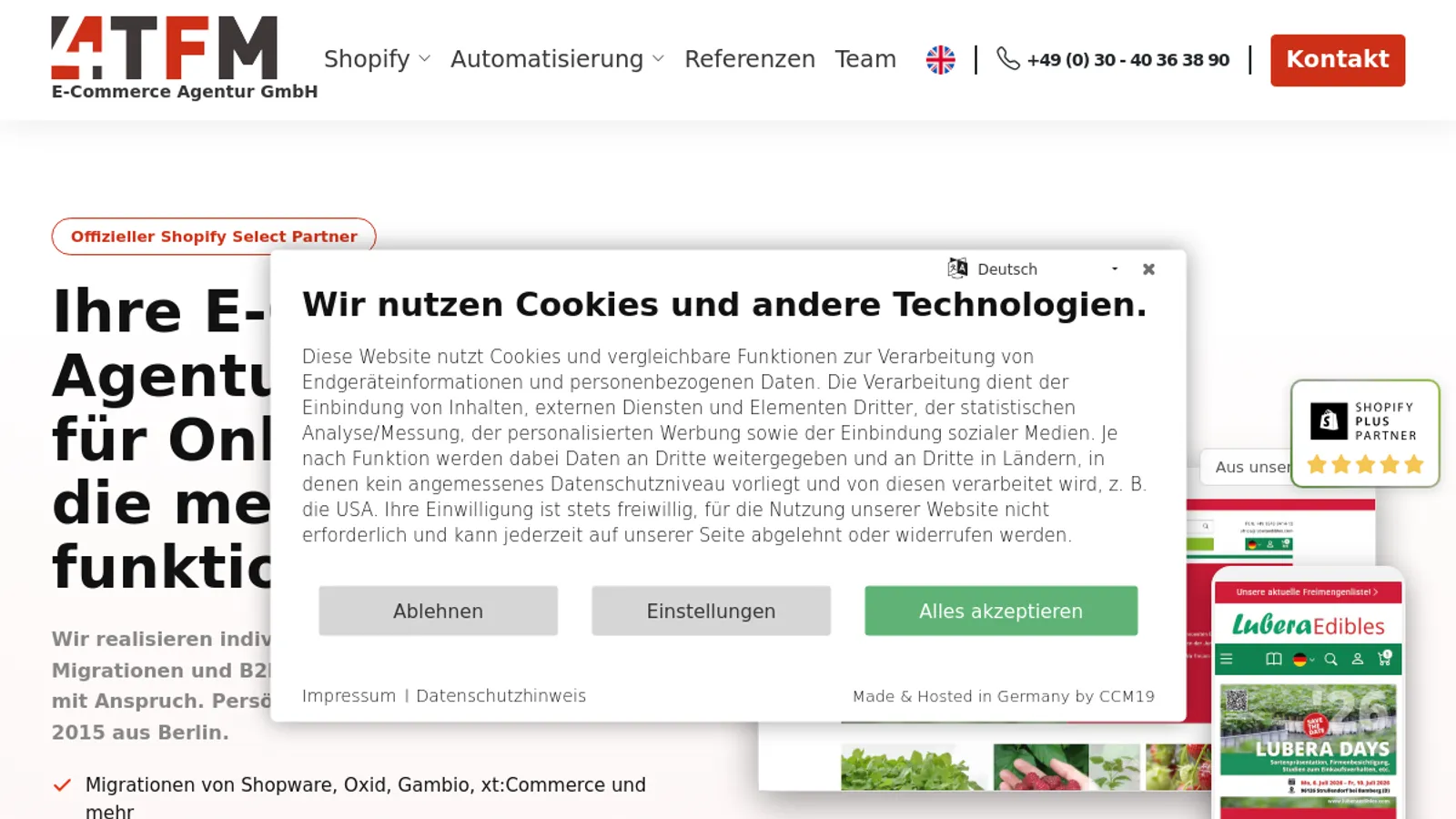 Screenshot of the 4TFM E-Commerce Agentur GmbH homepage
