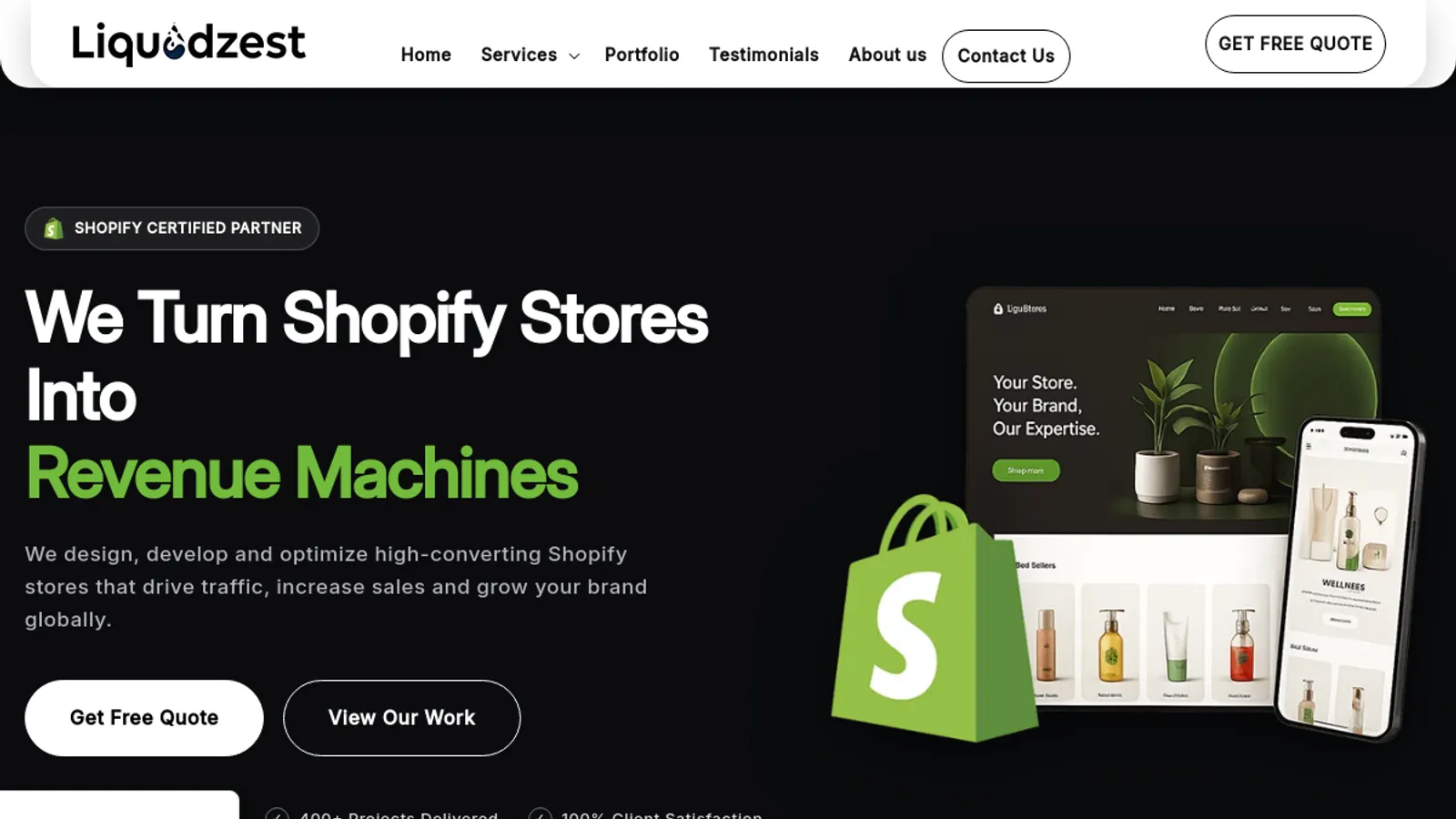 Screenshot of the Liquidzest homepage