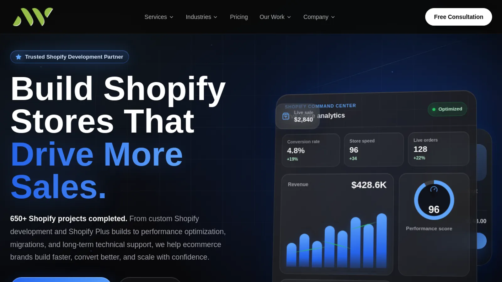 Screenshot of the Miracle Websoft homepage