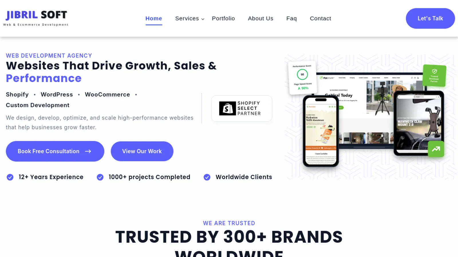 Screenshot of the JibrilSoft homepage