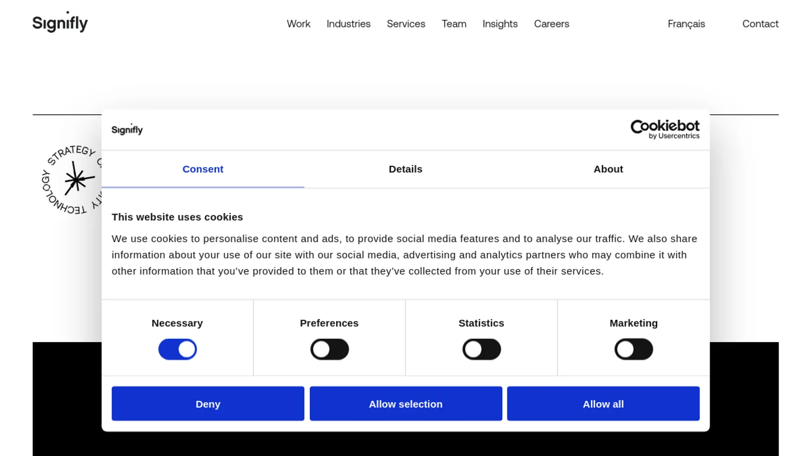 Screenshot of the Signifly homepage
