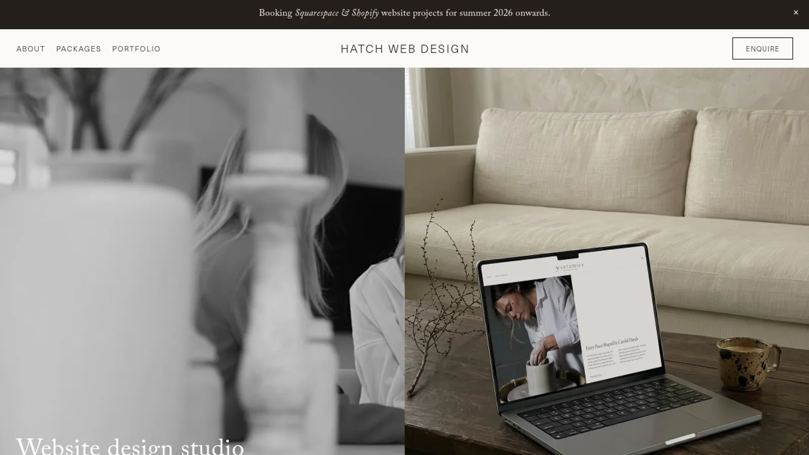 Screenshot of the Hatch Web Design homepage