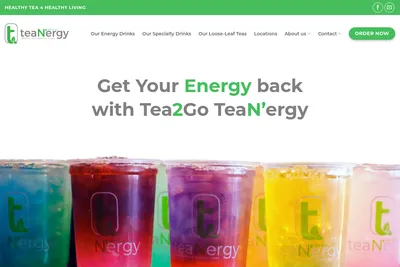Tea2Go TeaN'ergy website homepage