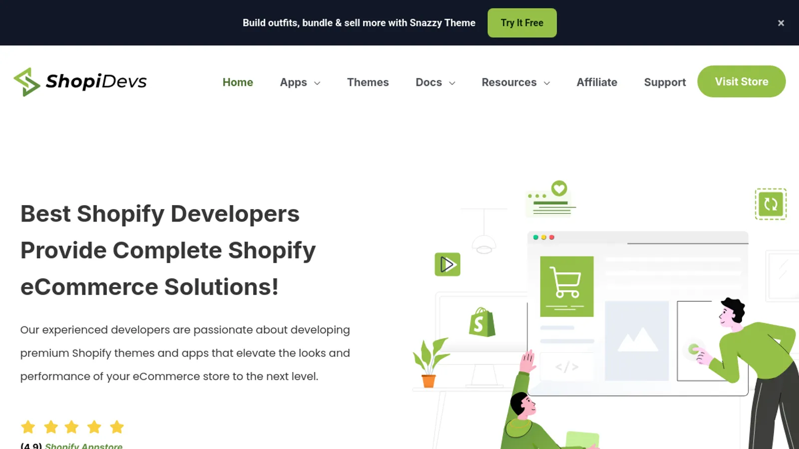 Screenshot of the ShopiDevs homepage