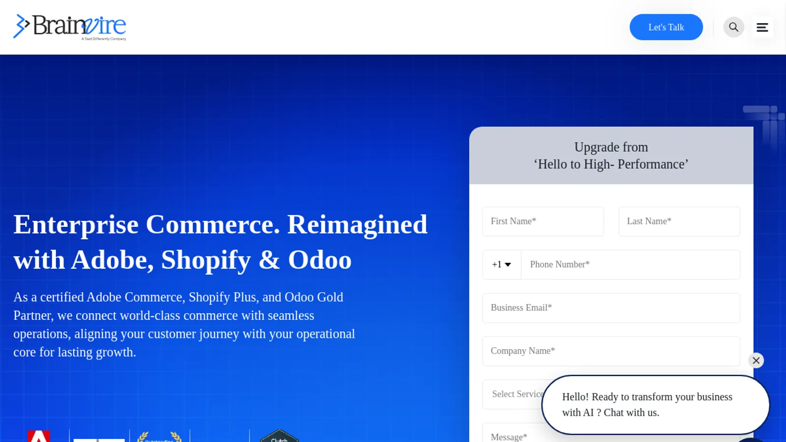 Screenshot of the Brainvire homepage