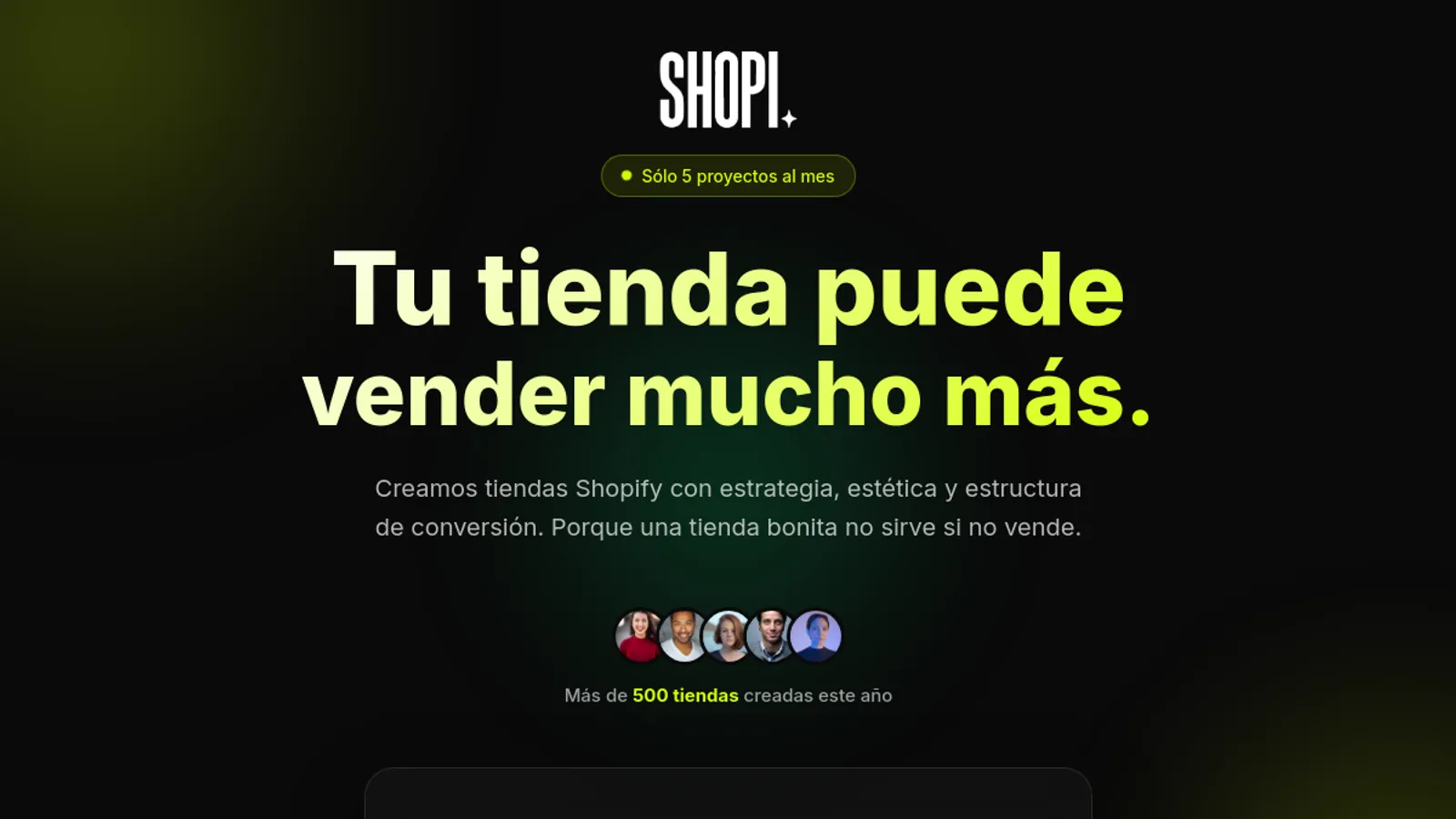 Screenshot of the Shopi Agency homepage