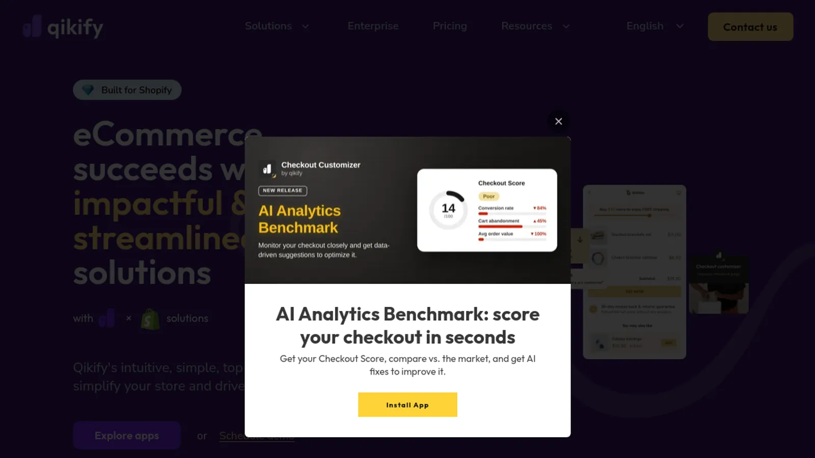Screenshot of the Qikify homepage