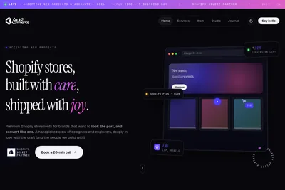 Screenshot of the Code2Commerce homepage