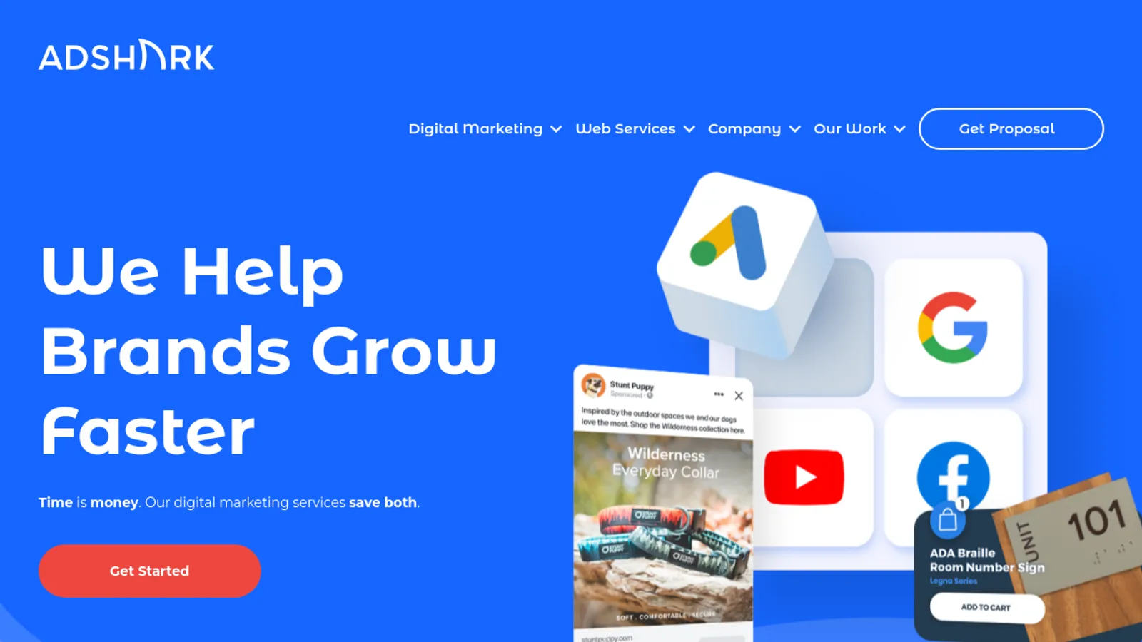 Screenshot of the AdShark Marketing homepage
