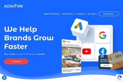 Screenshot of the AdShark Marketing homepage