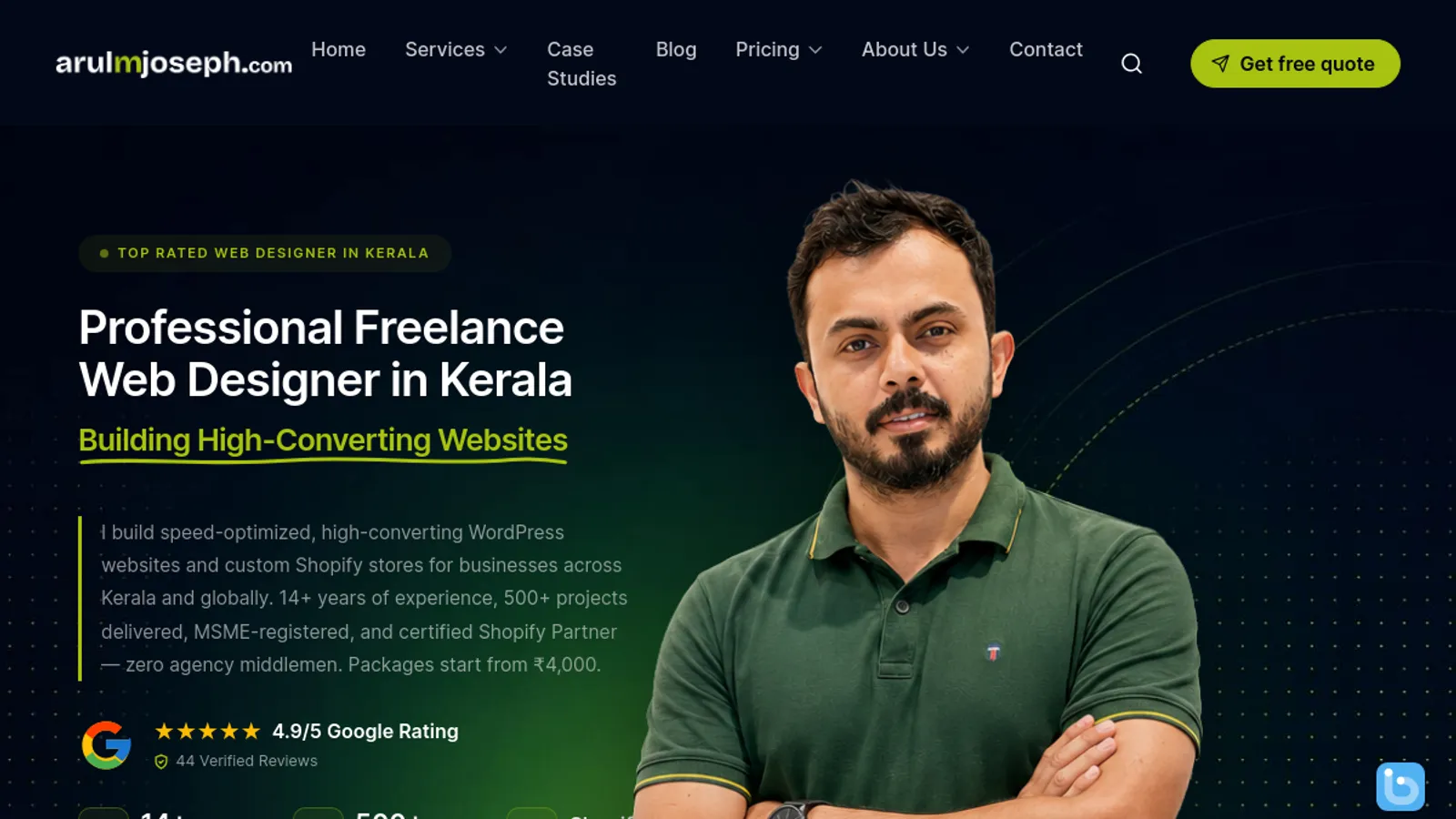 Screenshot of the arulmjoseph.com homepage