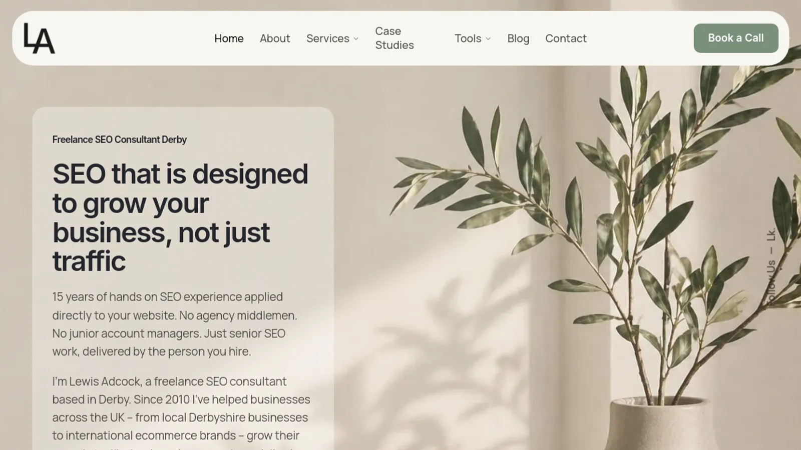 Screenshot of the Lewis Adcock SEO homepage
