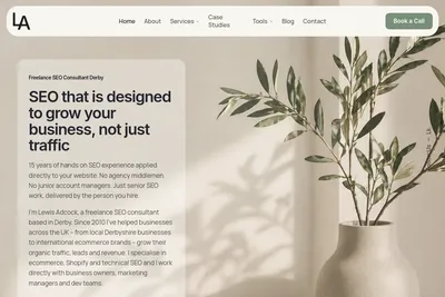 Screenshot of the Lewis Adcock SEO homepage