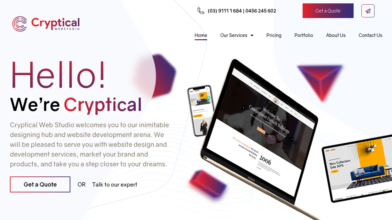 Screenshot of the Cryptical Web Studio homepage