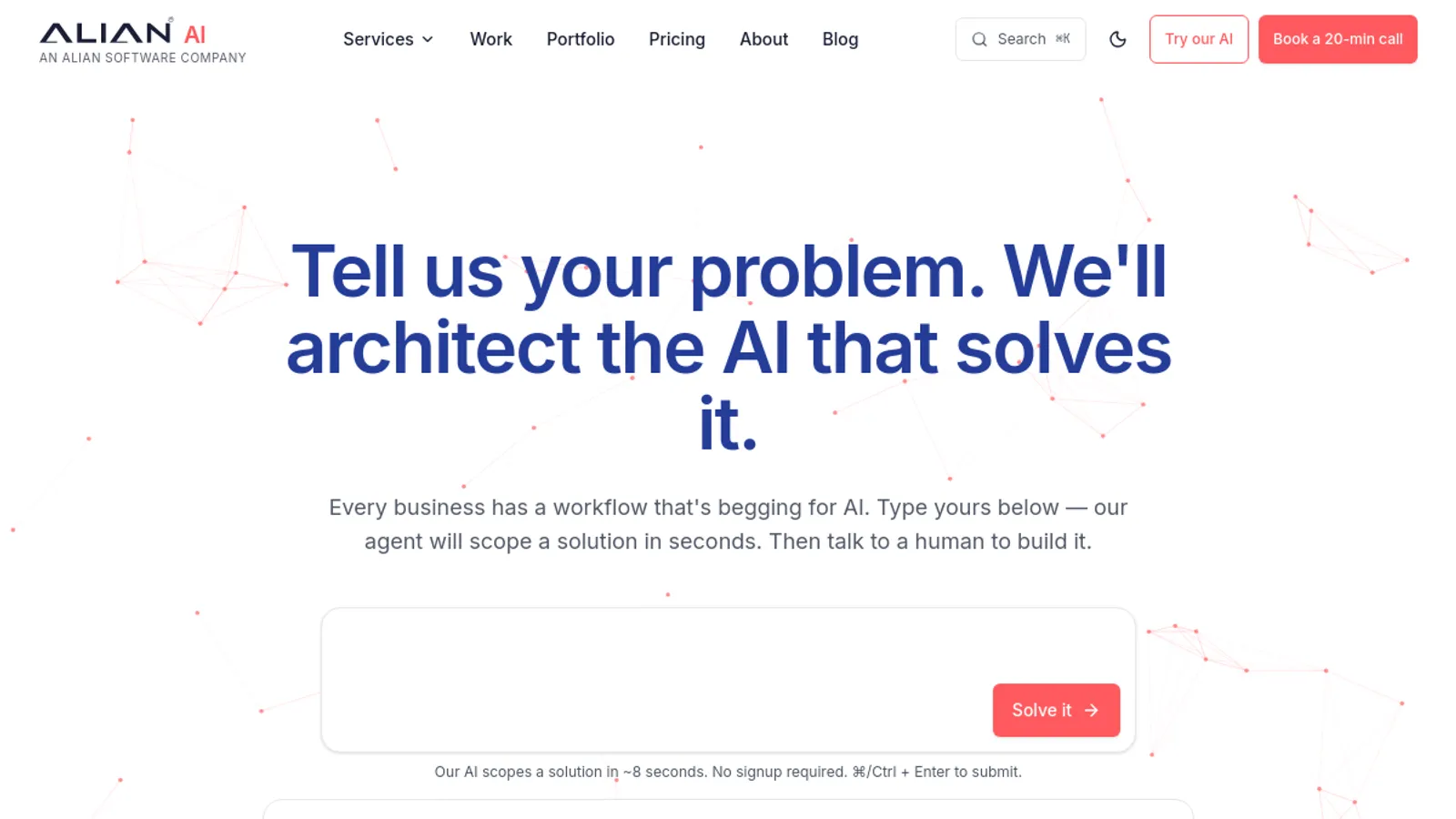 Screenshot of the Alian Software homepage