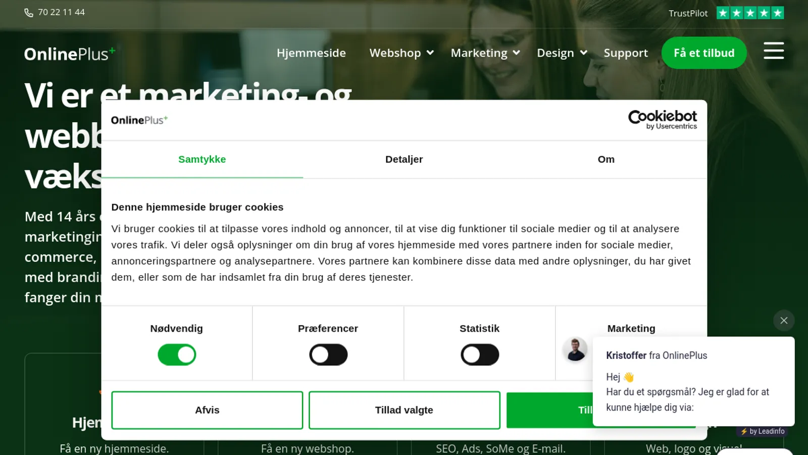 Screenshot of the OnlinePlus ApS homepage