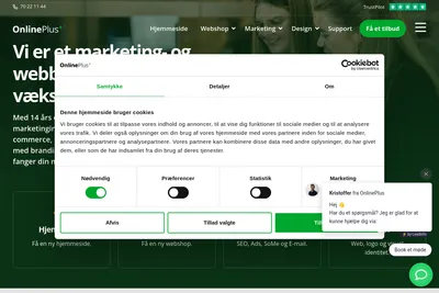 Screenshot of the OnlinePlus ApS homepage
