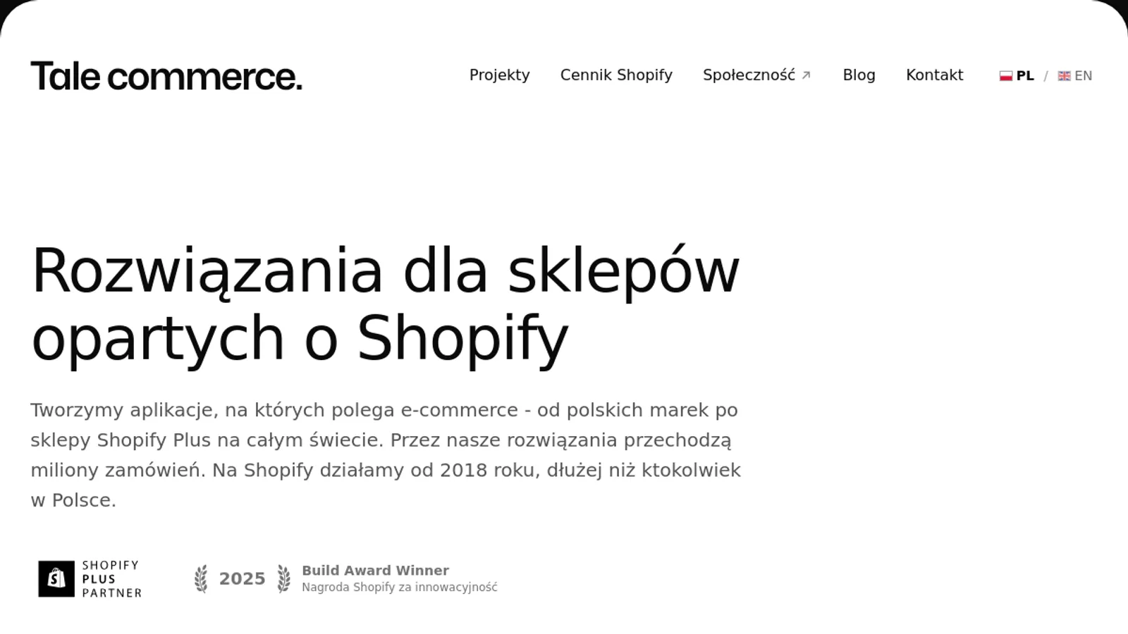 Screenshot of the Tale Commerce (Patryk Jakubik) homepage