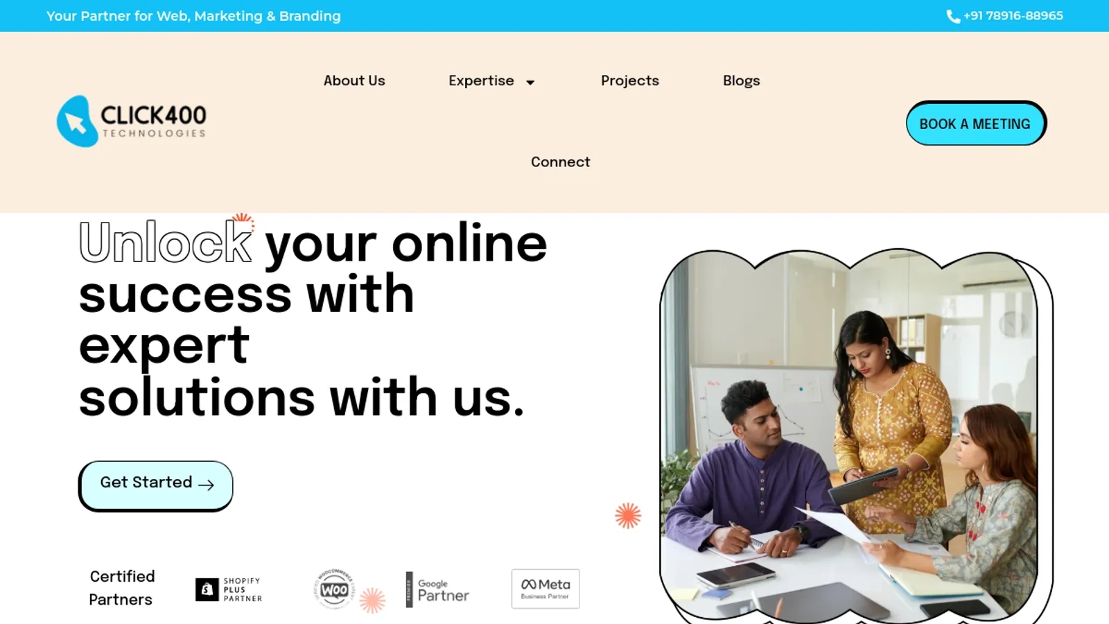 Screenshot of the Click400 Technologies homepage